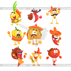 Mexican Food And Vegetables Set OF Cool Cartoon - vector image