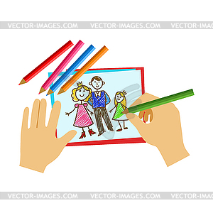 Two Hands Coloring With Pencil Coloring Book Page, - vector clip art