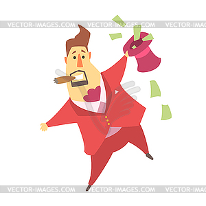 Millionaire Rich Man Holding Top Hat That Is - vector clipart