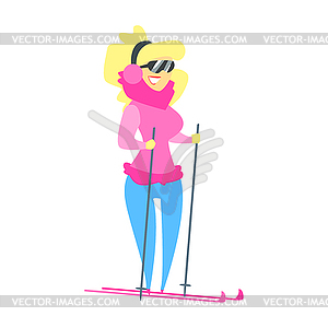 Millionaire Rich Man Trophy Wife On Ski In - vector clipart