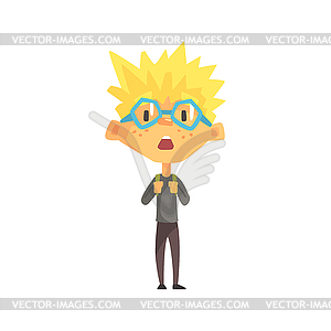 Blond Boy With Spiky Hair And Glasses Surprised, - vector clipart