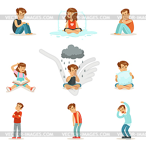 Children negative emotions, expression of - vector clipart / vector image