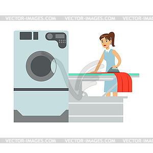 Woman Ironing Laundry, Part Of People Using - vector image