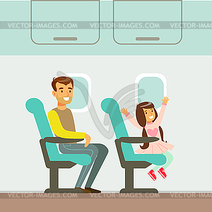 Father And Daughter Taking Plane, Part Of People - vector image