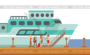 Passengers Boarding Touristic Liner Ship, Part Of - vector image
