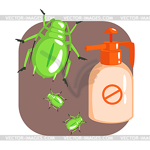 Orange sprayer bottle of green longhorn beetle - stock vector clipart