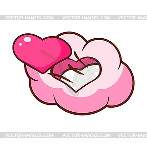 Pink heart and cloud in shape of heart. Colorful - vector clip art