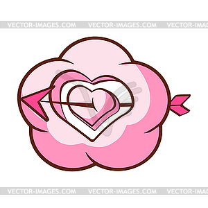 Pink cloud and heart pierced by an arrow. Colorful - vector image