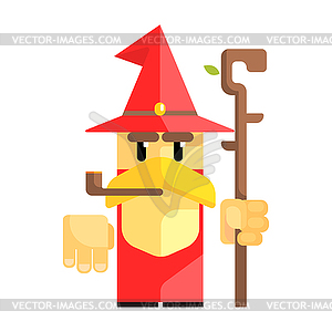 Cartoon garden gnome with smoking pipe. Fairy - vector image