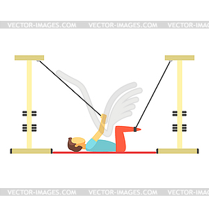 Man doing exercises using special ropes for - vector image