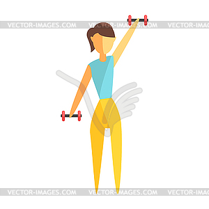 Young woman exercising with dumbbells. Colorful - vector clipart