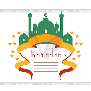 Ramadan greeting card with mosque and calligraphy - vector image