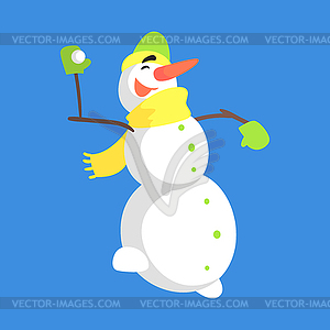 Alive Classic Three Snowball Snowman In Yellow Scar - vector image