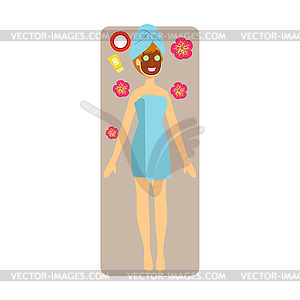 Relaxed woman with chocolate face mask applied to - vector clipart