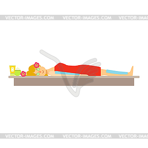 Woman relaxing with facial mask, colorful cartoon - vector clipart