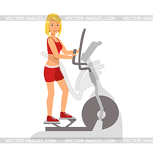 Blond woman working out using elliptical trainer. - vector clip art