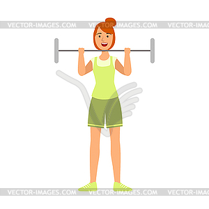 Young woman lifting barbell for biceps - vector clipart