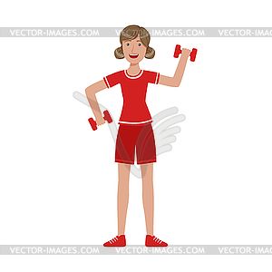 Young woman exercising with dumbbells. Colorful - vector clipart