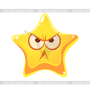 Wrathful emotional face of yellow star, cartoon - vector image