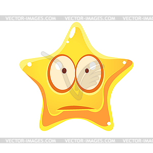 Worry and sad emotional face of yellow star, cartoo - vector clipart