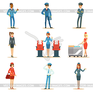 Commercial Flight Board Crew Set Of Air - vector image