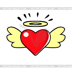 Red heart with wings and halo, comic in pop art - vector clipart