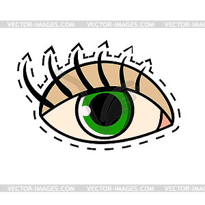 Female green eye with long eyelashes, comic - vector image