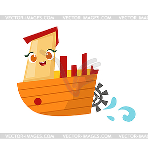 Retro Stemer With Paddle Wheel, Cute Girly Toy - vector clip art