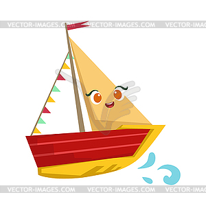 Sailing Yaht With Flag Garland, Cute Girly Toy - vector image