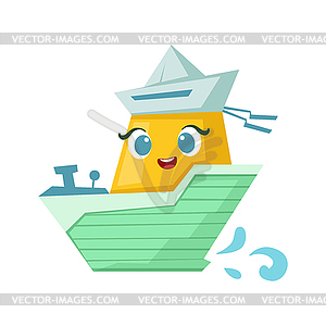 Green And Yellow Milintary Boat, Cute Girly Toy - vector image