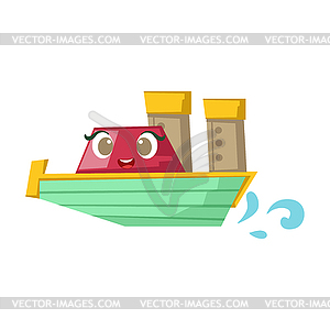 Green And Red Cruise Liner Boat, Cute Girly Toy - vector clipart