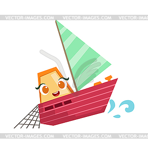 Sailing Fisherman Fishing Boat, Cute Girly Toy - vector clipart / vector image