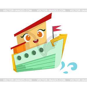 Green And Orange Steamer, Cute Girly Toy Wooden Shi - vector image