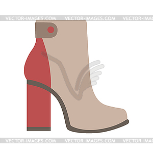 High Sturdy Heel Red And Grey Female Boot, - vector image