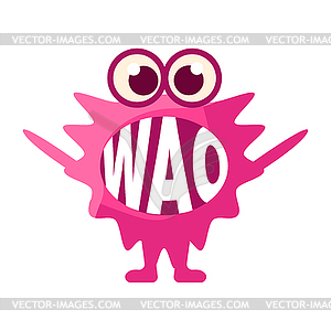 Pink Blob Saying Wao, Cute Emoji Character With Wor - vector EPS clipart