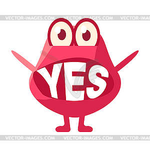 Pink Blob Saying Yes, Cute Emoji Character With Wor - royalty-free vector image