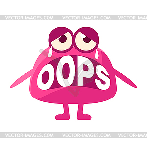 Pink Blob Saying Oops, Cute Emoji Character With - vector image