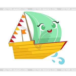 Regatta Sailing Boat, Cute Girly Toy Wooden Ship - vector clip art