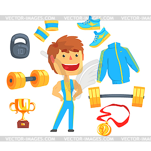 Bodybuilder, muscular man set for label design. - vector image