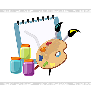 Album, Palette And Paint, Set Of School And - vector image