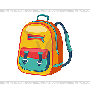 Yellow And Blue Schoolkid Backpack, Set Of School - vector image