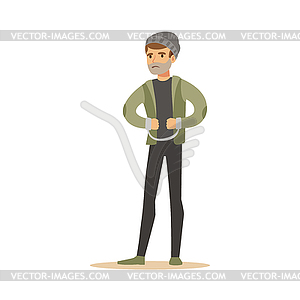 Robber in handcuffs. Colorful cartoon character - vector clipart