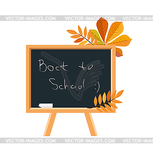 Blackboard, Chalk And Fallen Leaves, Set Of School - vector clipart