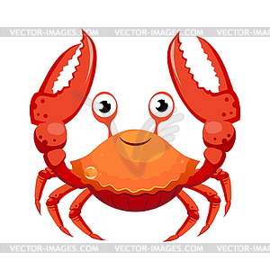 Красный краб, морское существо. Красочный мультипликационный персонаж - иллюстрация в векторном формате