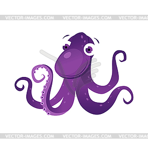 Purple octopus sea creature. Colorful cartoon - color vector clipart