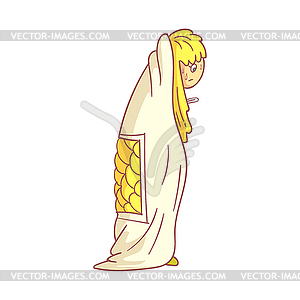 Girl caught flu, having high temperature standing - vector clipart