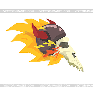 Scull In Horned Helmet On Fire, Colorful Sticker - vector image