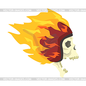 Screaming Scull In Helmet Burning In Flames, - vector clip art