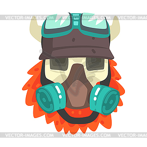 Scull In Helmet With Gas Mask, Colorful Sticker Wit - vector clipart