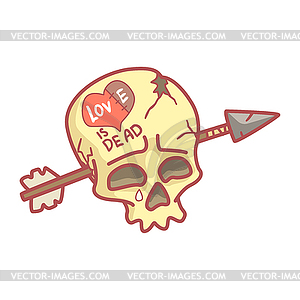 Skull with inscription love is dead pierced by - vector clipart